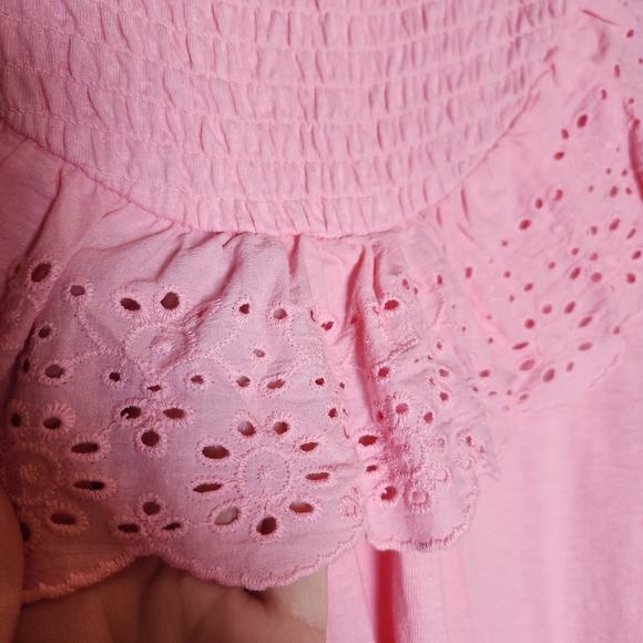 NWT Inner Circle 100% Cotton Pink Smocked Eyelet Sleeveless Top Size XL - Picture 3 of 15